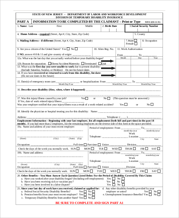 temporary disability application form