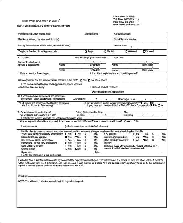 Printable Disability Claim Form