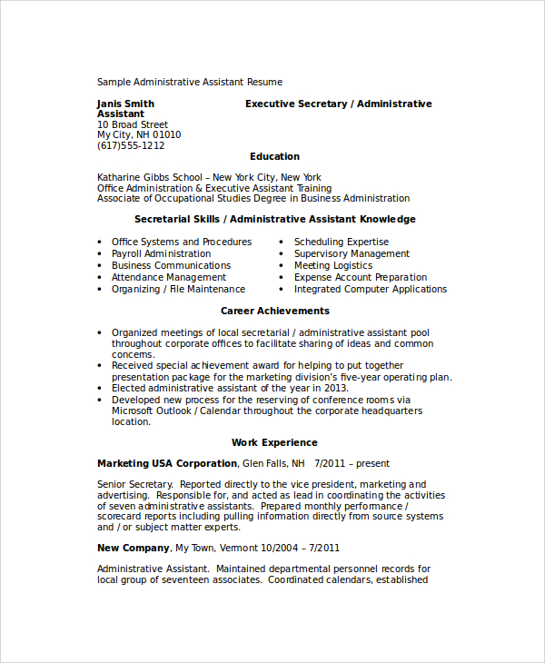 FREE 9+ Sample Administrative Assistant Resume Templates ...