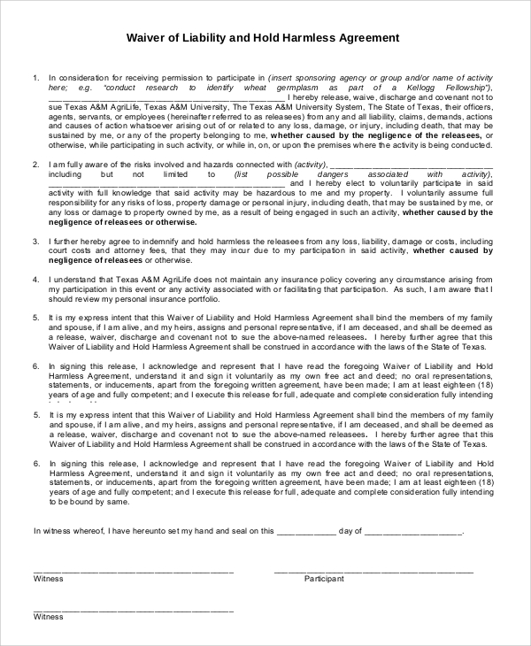 waiver of liability and hold harmless agreement1
