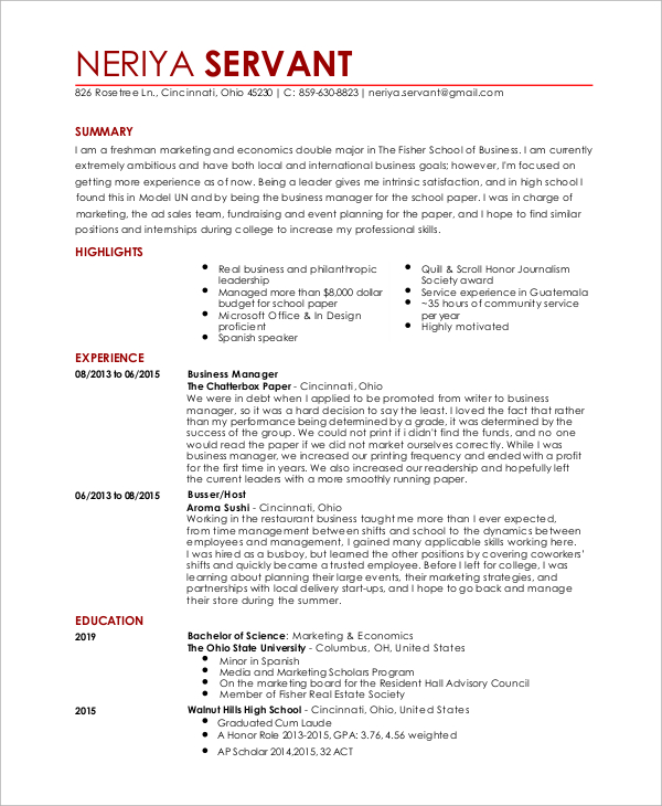 entry level waitress resume