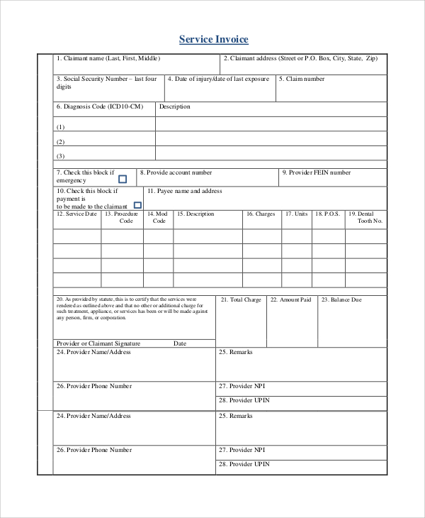 sample invoice for service