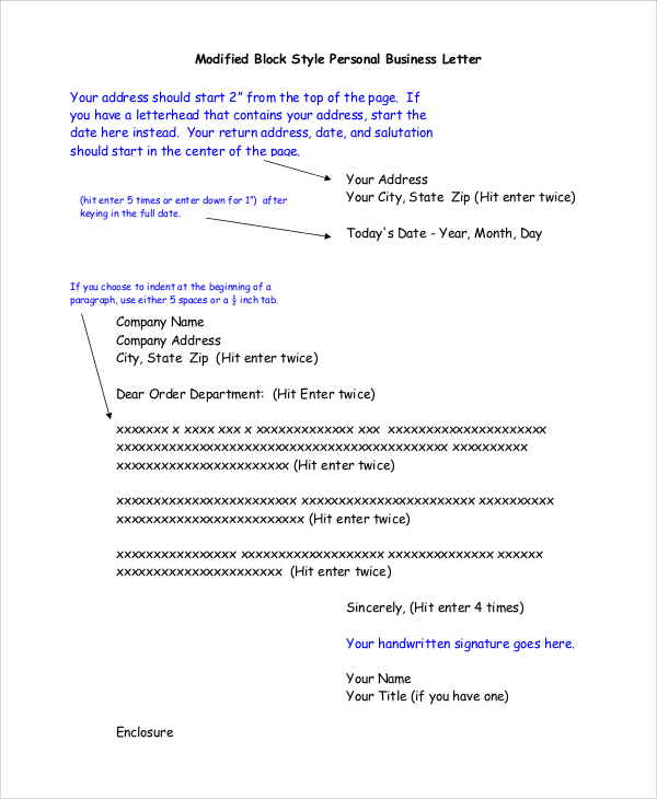 personal business letter format