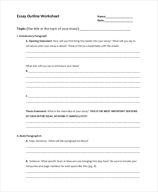 example of essay worksheet