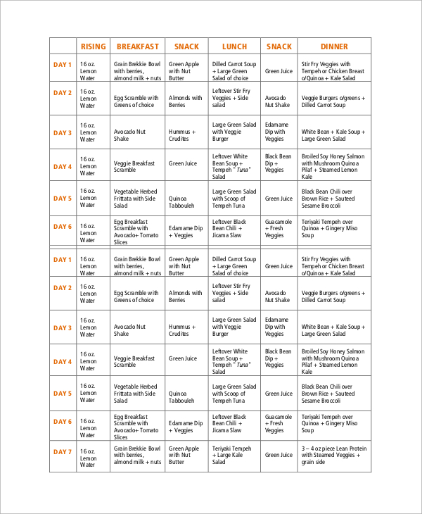 FREE 8+ Sample Weekly Meal Plan Templates in PDF