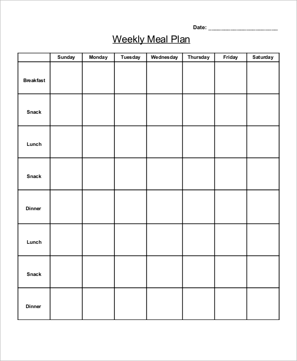 blank meal plan sheet