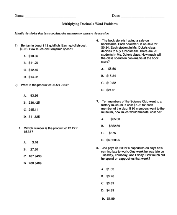 Dividing Decimals Worksheet Pdf