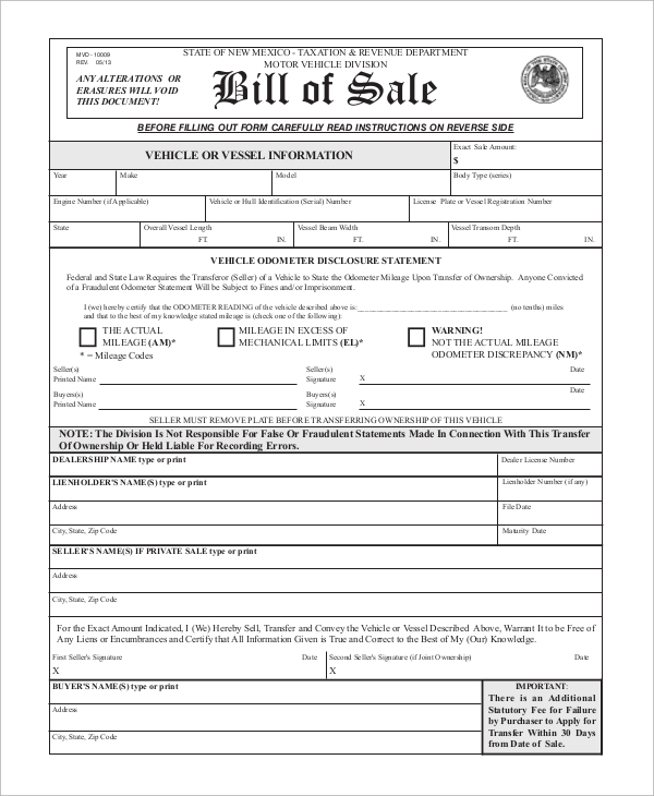 blank motor vehicle bill of sale1