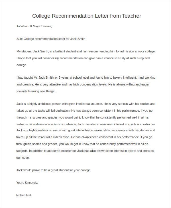 FREE 10+ Sample Teacher Recommendation Letter Templates in PDF, Word