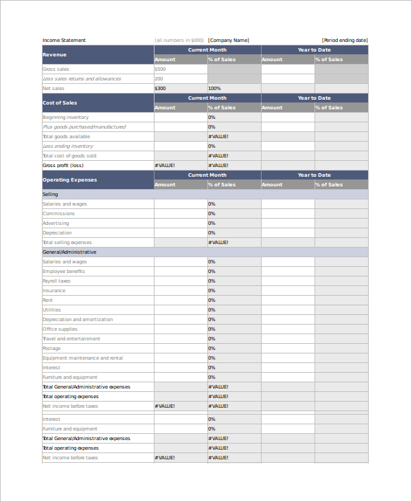 personal monthly income statement template excel