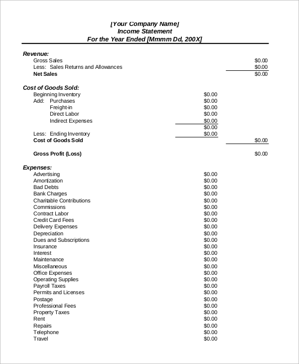 income statement template