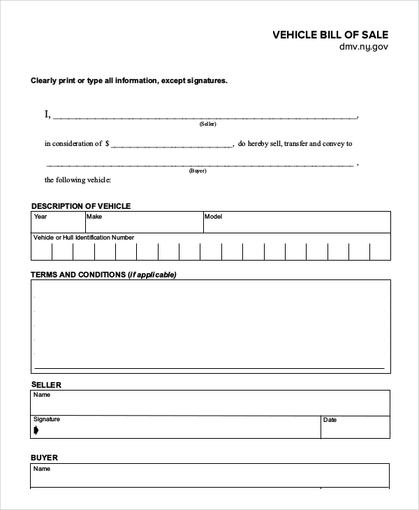 example of vehicle bill of sale