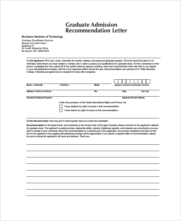 example of letter of recommendation format