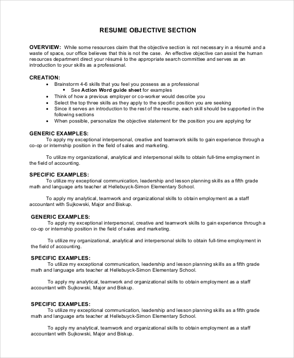 good resume objective section