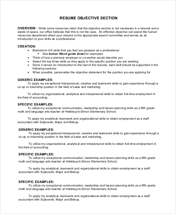 FREE 8+ Sample Good Resume Objective Templates in PDF | MS ...