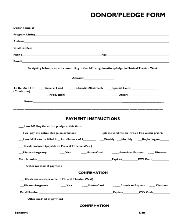 Free Printable Donation Pledge Form Template