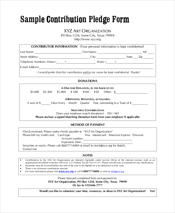 FREE 8+ Sample Pledge Forms in PDF MS Word