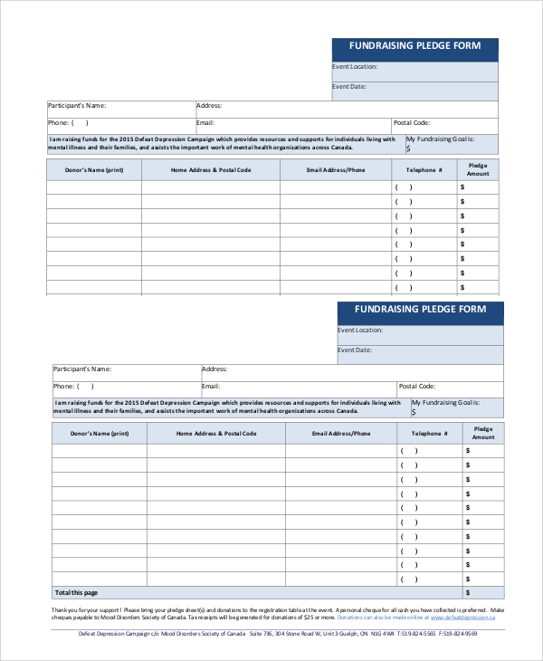 fundraiser pledge form sample