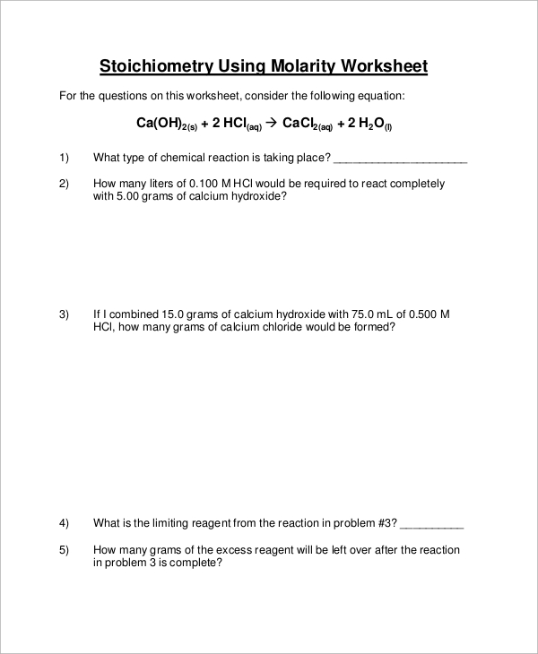 molarity stoichiometry worksheet