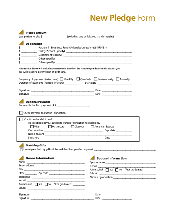 new pledge form sample