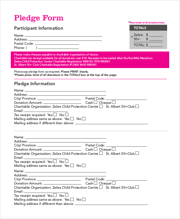 FREE 8 Sample Pledge Forms In PDF MS Word