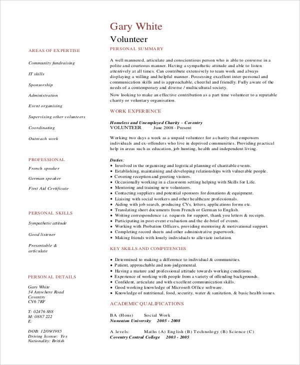 volunteer work on resume