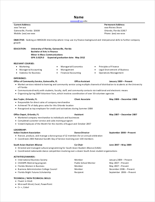 Example Of Resume For Work