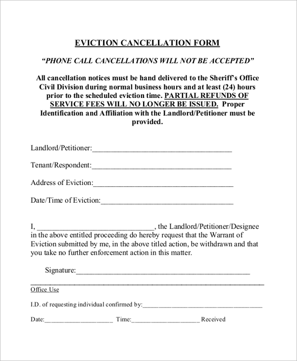 eviction notice cancellation form