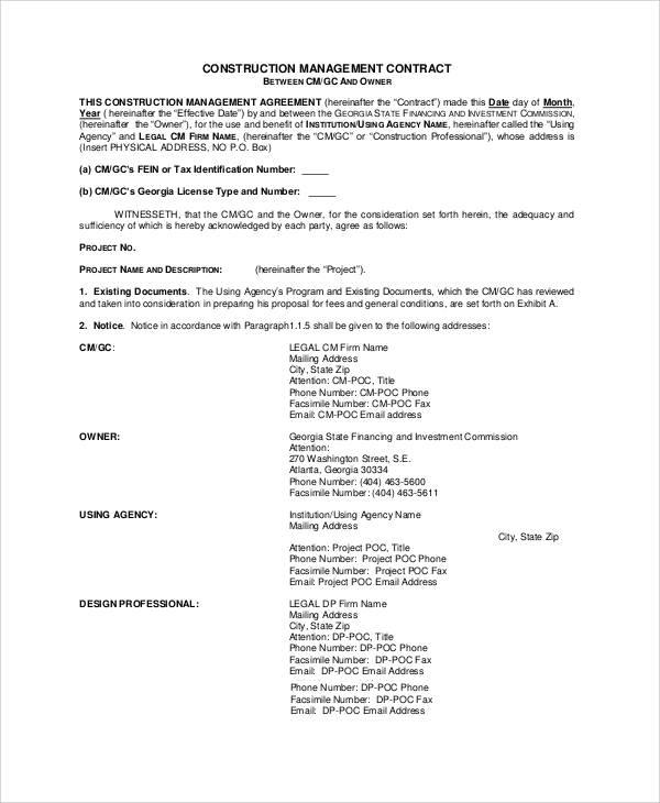 Construction Management Contract Template