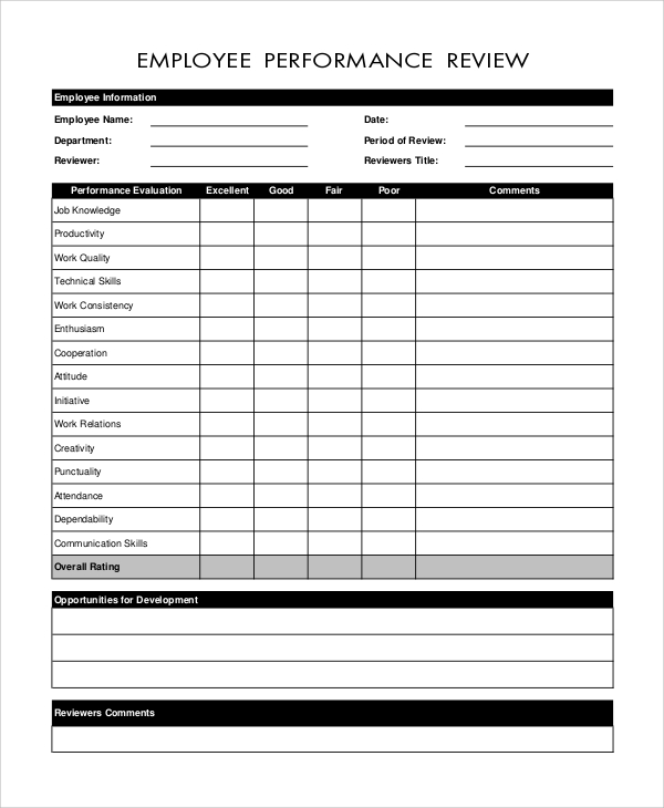 employee performance review form