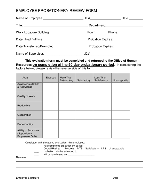 employee probationary review form