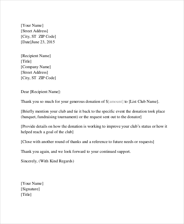 Free 6+ Sample Thank You Letter For Donation In Ms Word | Pdf