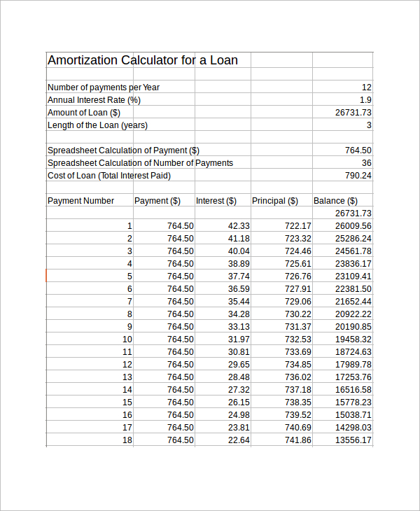 amortization schedule in months excel