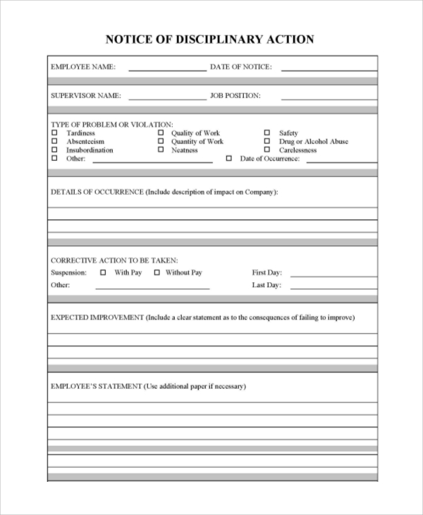 FREE 8 Sample Disciplinary Action Forms In PDF