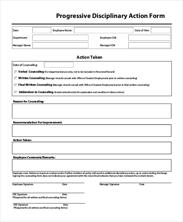 Sample Disciplinary Action Form The Document Template