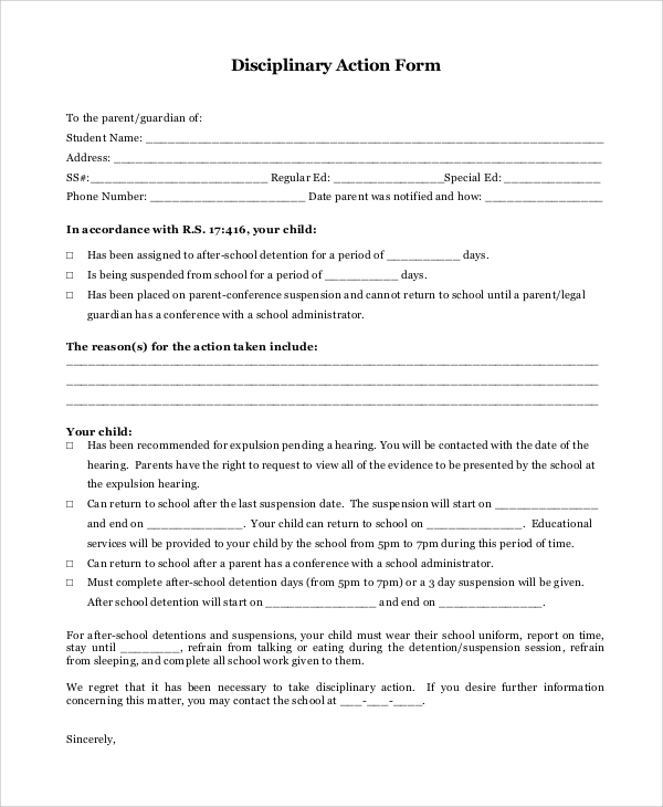 FREE 8 Sample Disciplinary Action Forms In PDF MS Word