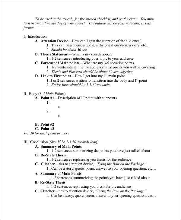 informative speech preparation outline example