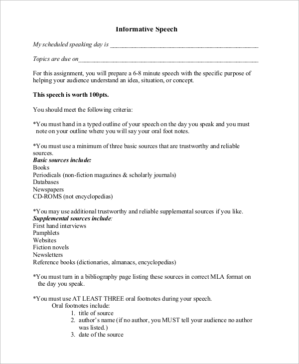 informative speech examples oral communication