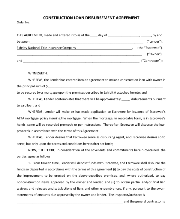 construction loan disbursement agreement