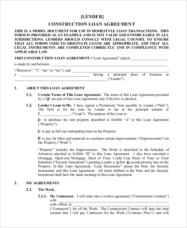 FREE 10+ Sample Construction Loan Agreement Templates in PDF | MS Word