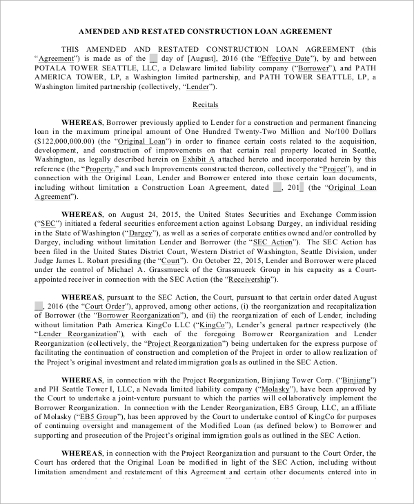 Construction Loan Agreement Template