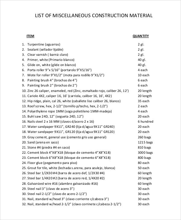 Roofing Materials List Pdf