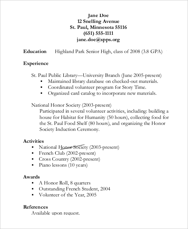 high school resume example