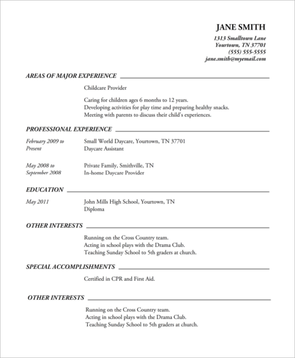 printable high school resume example