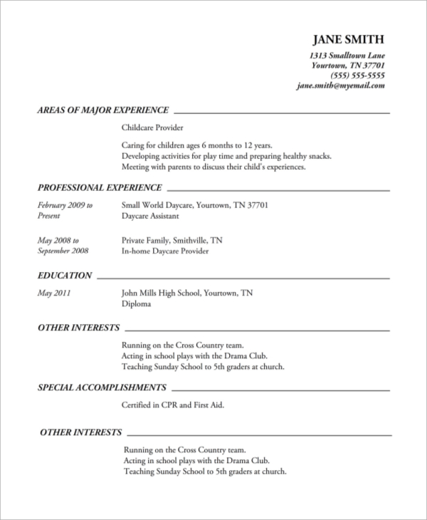 printable sample high school resume Samples PDF 8  Resume  Example High School in Word,