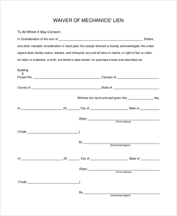 Free Printable Lien Waiver Download Our Free Editable Word Doc