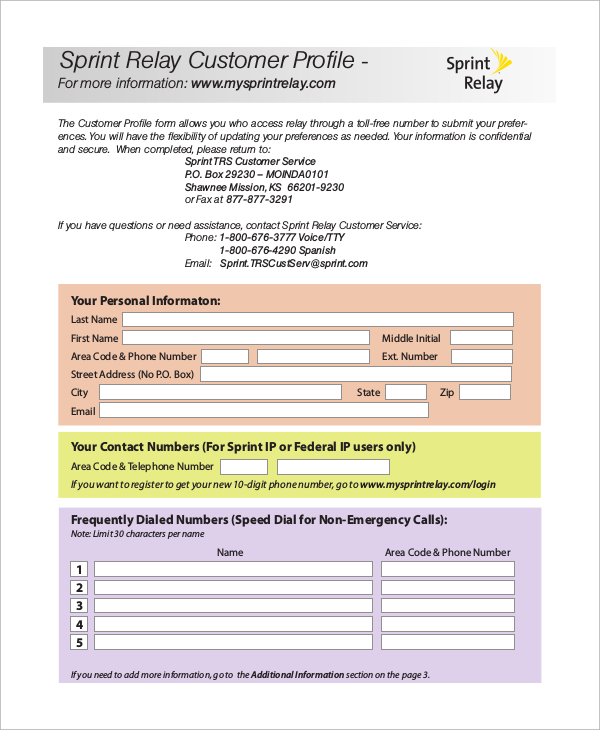 sprint relay customer profile