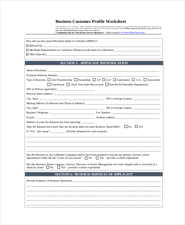 business customer profile sample