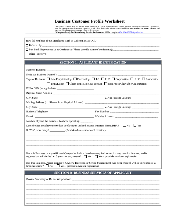 Customer Profile Template Google Docs