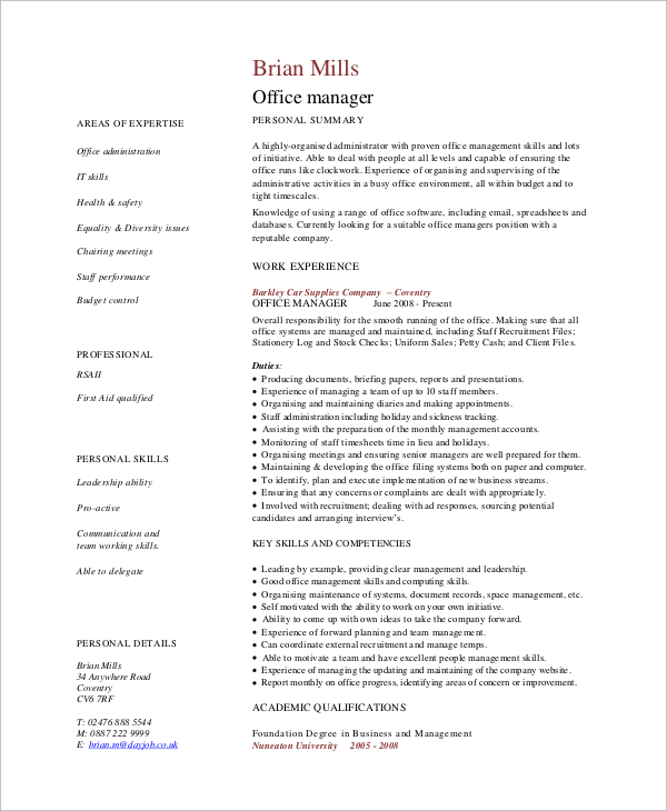 office manager resume example